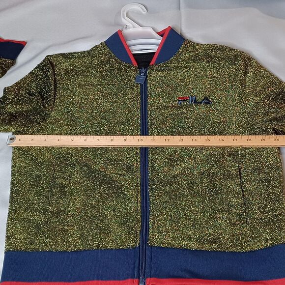 Fila Jacket Womens Small Glittery Metallic Bomber Full Zip Retro 80s Style - Picture 11 of 12